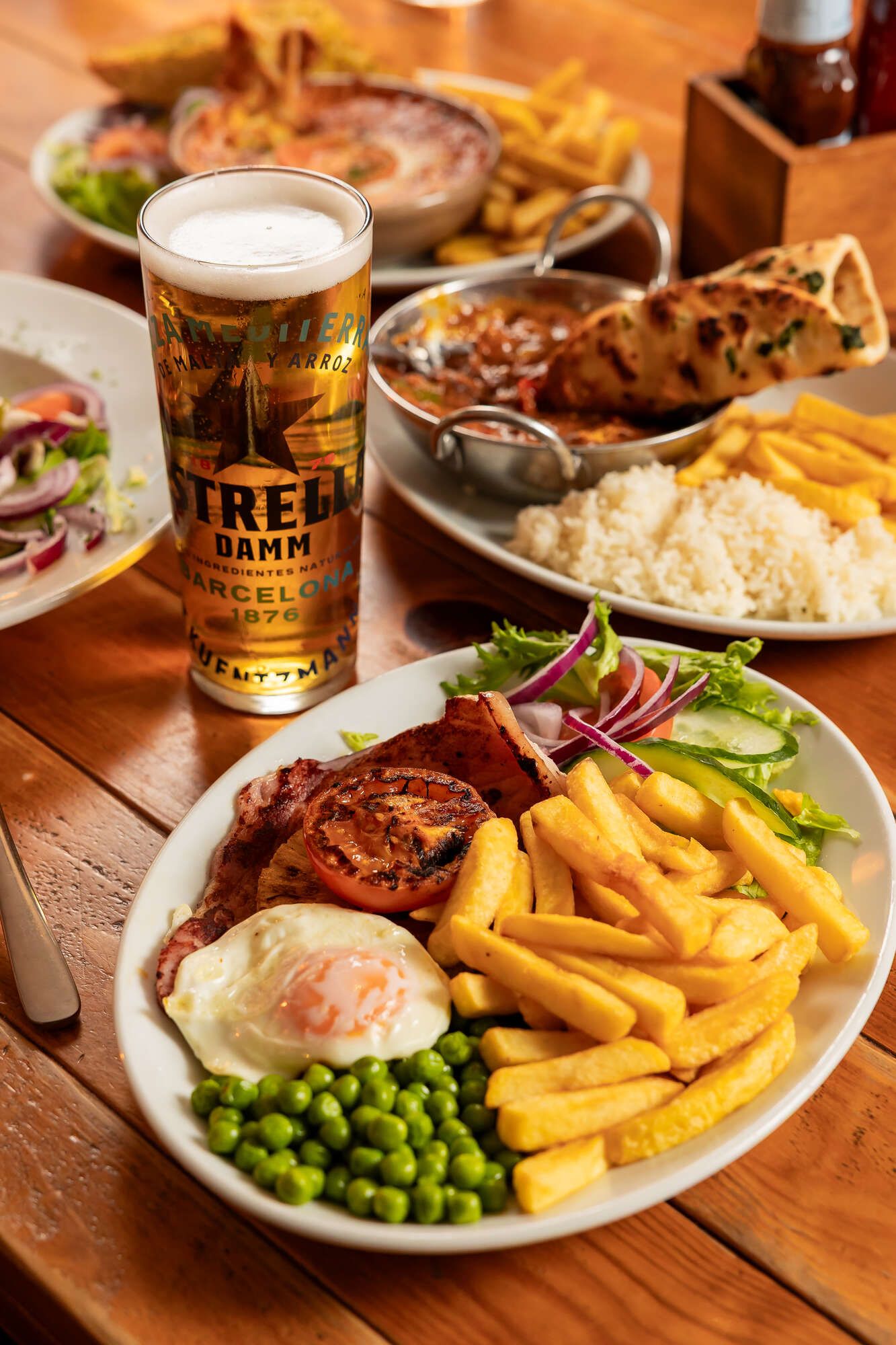 Mixed grill, curry and beer